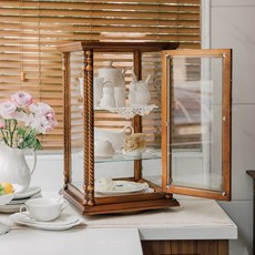 【Eze Art Deco】巴黎之璃旋轉櫃 台灣現貨 復古實木玻璃展示櫃 美式雕花陳列櫃 桌面手辦收納櫃 飾品展示櫃
