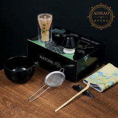 AOHAO 말차 도구 1/4/7 PCS 세트 MATCH WHISK 차선 차선립 다완, 3세트, 블랙7PCS
