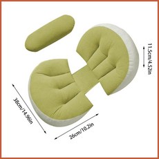 【A 優選】孕婦枕 U型 腹部腰側支撐 舒適貝殼形睡眠枕 - 孕婦必備，緩解腰痠背痛, 綠色