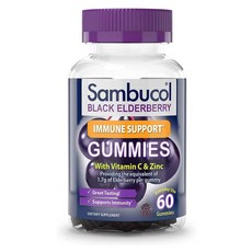 Sambucol 블랙엘더베리 구미 비타민C 아연함유 키즈&성인 온가족 필수 영양보충제 구미젤리 60정 1개