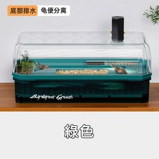 烏龜飼養缸 高透玻璃生態水陸缸 防逃溢流 巴西龜鱷龜草龜兩棲爬寵缸, 1個, 綠色 大號46.23*24cm【需宅配】,缸+過濾套裝+綠植