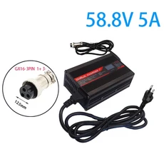 호환58.8V 5A 충전기 스마트 알루미늄 케이스는 14S OLED 디스플레이 리튬 이온 리포 배터리 고속 OHRIJA에, 04 US-110V, 01 China Mainland, 08 GX16-3pin 1P 3N