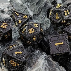 多面骰子 金屬跑團骰子 多面RPG色子 d20桌遊數字遊戲, 實心龍-黑金+絨布袋, 1個