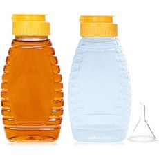 깔때기가 달린 빈 플라스틱 꿀병 2팩 180ml 짜기 누수 방지 꿀 디스펜서 케첩 머스타드 샐러드 드레싱 소스 시럽 오일 에폭시 BPA 프리