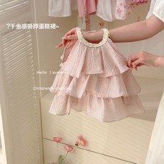 DIU 奶油童裝女童露背小黑裙女童花苞連衣裙兒童蓬蓬裙背心裙