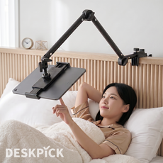 데스크픽 침대 핸드폰 거치대 누워서보는 태블릿, 1개, 블랙, 클립형