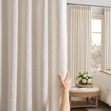 RAIN CITY Burlywood 자작나무 리넨 핀치 플리츠 커튼 2 패널 127x218cm(50x8