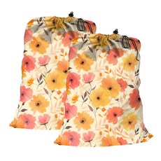 헤비듀티 폴리에스터 천탁 및 보관 가방 45x65cm - 끈 잠금 장식 재사용 가능한 드로스트링 백 더러운 옷 장난감 여행용 다목적 - 스토리지 오거나이저 빨래백, 2개, 가을 꽃
