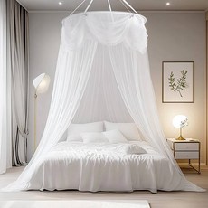 베스토 여자를위한 공주 침대 캐노피 커튼 더블 레이어 쉬어 메쉬 돔 라운드 레이스 모기장 텐트, all, Style C white