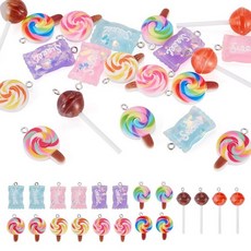 Boutigem 레진 캔디 참 20개 다채로운 롤리팝 펜던트 모조 음식 댕글 DIY 공예 키체인 목걸이 귀걸이 주얼리 제작 귀여운 걸이 장식품 159489, 혼합 색상-캔디 롤리팝