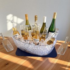SIUPER 5.5L 16.7x6.4x7.3인치 소형 아이스 버킷 2PCS 파티용 건조 매트 및 스쿱 미모사 바 샴페인 맥주 스파클링 와인용 음료 욕조 드링크 쿨러/홀더, Boat Shape 2Pcs
