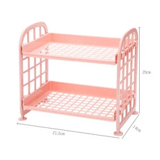 작은 더블 레이어 스토리지 랙 창의적인 중공 플라스틱 화장품 랙 데스크탑 마무리 주방 스토리지, 02 Pink