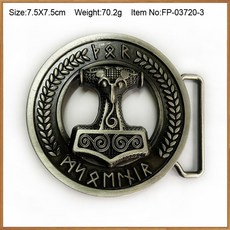 BuckleClub 아연 합금 Mjolnir THORSHAMMER VIKING 음악 밴드 벨트 버클 FP-03719-3 4cm 너비 벨트 드롭, [01] Pewter finish