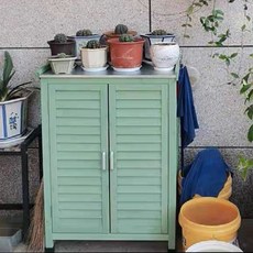 야외 조립식 수납장 테라스 실외 원목 방수 간이 보관함, 3 개, 소형 그린 아연도금 상판
