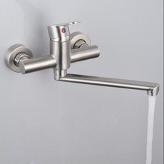 嘉義有貨 304不銹鋼廚房壁式冷熱龍頭 拖把池洗菜盆陽臺洗衣池入牆式水龍頭, 1個, 壁式冷熱長嘴龍頭（僅宅配）