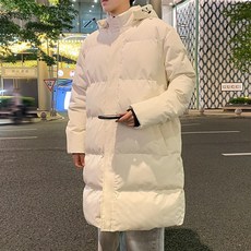 情侶款加厚保暖長版棉衣外套 - 男女同款純色寬鬆棉服