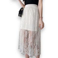 여성 레이스 시스루 레이어드 치마 밴딩 롱스커트 커버업 아비토브랜드