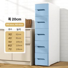 슬림 서랍장 틈새 수납함 다용도 이동식 수납장 좁은공간, 3 칸, 20cm 퓨어블루 40cm ABS