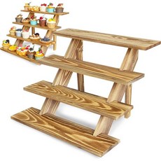 Umgozrz 디저트 트레이 컵케익 스탠드 케이크 나무 컵케이크 4단 소박한 우드 24개의 웨딩 디스플레이, Wood 4-Tier