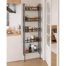 SAIVEINA 홈 수납정리 다용도 틈새 슬림 산반 욕실 화장실 문뒤에 고정 가능한 5단 선반 가방 CD 간식 정리용 프리미엄 와이어 스탠드, 블랙