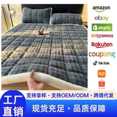 겨울철 두껍고 따뜻한 토끼털 담요 밀크 플리스 침대 시트 담요 매트리스 가정용, 베개 커버 하나, 02토끼 플러시 매트리스 - 다크 그레이