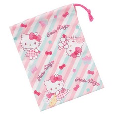 Skater Hello Kitty 條紋束口袋 可愛收納袋 杯袋, 粉色