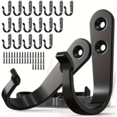 다용도 행거 공간 절약형 블랙 헤비듀티 메탈 벽걸이 후크 20개 세트 나사 포함, 1세트, 블랙 후크20P+ 나사40P