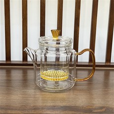 玻璃耐熱神奇茶壺 茶水分離煮茶壺, 黃把神奇壺, 1個
