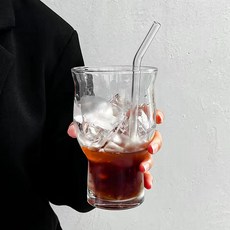 LONGGU 유리컵 복고 디자인 글라스 500ml 커피 맥주 주스 레몬수 마시는 유리 빨대가 있는 유리컵, 10개