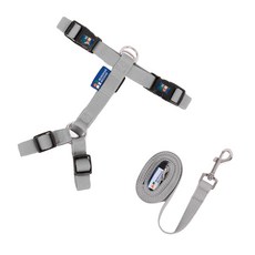 MUNGMYO 寵物H型背帶+免持寵物牽引繩組合, H型線束灰色+免提引出線2m灰色
