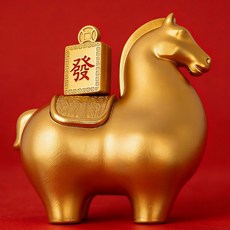 發財元寶生肖馬擺件動物家居客廳擺件如意金錢躍馬擺設工藝品唐馬【麻將款】默認顏色, 唐馬【麻將款】