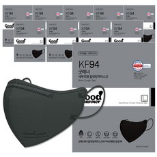 굿매너 2D 새부리형 컬러 마스크 KF94 대형 성인용, 5매입, 10개, 블랙