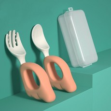 附收納盒嬰兒餵養學習叉勺組 食品級耐高溫寶寶學用便攜式叉勺, 1個, 粉, 粉