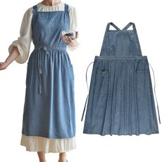 AREEZEN 브랜드공정 핏예쁜 데님 원피스 앞치마 A라인, 1개, 감성데님 진청 1개, 감성데님 진청