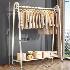 심플 스탠드 행거 옷걸이 선반형 이동식 옷수납 정리 행거 침실 드레스룸 정리대, 우유화이트 150x170x 단층 수납