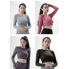 요가복 필라테스복 크롭 긴팔티 슬렌더 긴팔티 상의 요가 티셔츠