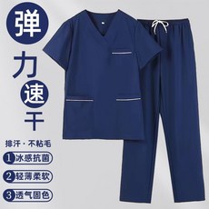 大尺碼套裝 彈力速乾洗手衣 短袖醫生手術室刷手衣 牙科口腔寵物醫院工作服 S-8XL, 1個, 彈力 男款墨綠短袖,2XL 建議145-155斤