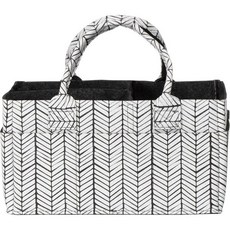 새미 & 루 접이식 라이트 그레이 펠트 수납 캐디 기저귀 물티슈 및 교체 품목을 정리할 수 있는 분할 디자인 손잡이 2개 11.5D x 6W 8H, Herringbone, 11.5" x 6" 8"