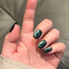 小紅書爆款穿戴甲短款小白兔甜酷美甲貼片珍珠水鑽金粉假指甲30片, 1個, BY1823深幽貓眼:膠水款