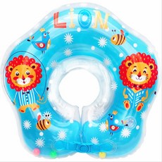 ABC嬰兒脖圈坐圈，加深座位區雙把手寶寶泳圈，兒童游泳安全首選, 藍獅子脖圈, 1個