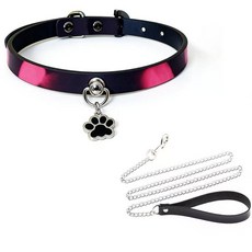 體溫變色項圈 宮鈴 choker 軟皮革頸鍊, 1個, 組合系 溫變爪印款+牽引鏈 1套