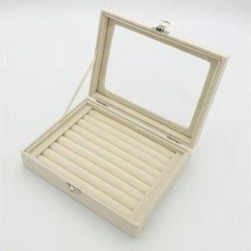 開窗絨布飾品收納盒 戒指耳釘項鍊收納盒, 1個, 雲朵白,戒指棉