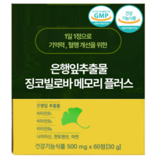 식약청인증 징코 은행잎추출물 혈행 플러스 기억력 개선에 도움 줄 수 있음, 1개, 60정