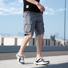 SIBANU 純棉工裝短褲 格子休閒短褲 多口袋設計