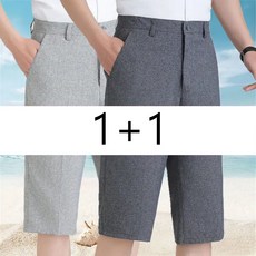 1+1 중년 남성 여름 7부 반바지 캐주얼 얇은 슬랙스 바지 루즈핏 일자 냉장고 정장 반바지 CY
