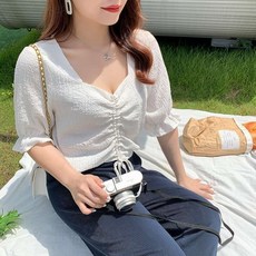 大尺碼方領木耳袖抽繩短款襯衫上衣 (M-4XL)