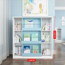 비교 나무 곰 어린이 책장 그림책 선반 책장 슬라이딩 도어 선반 아기 장난감 스토리지 캐비닛, 3 레이어 120 블루