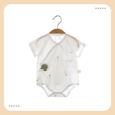 【四口甜】夏季新款 提花魔術貼包屁衣 寶寶嬰幼兒純棉透氣短袖和尚衣, 1個, 現貨小象包屁衣,80