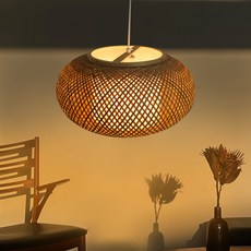 알라딘라이팅 라탄조명 라탄등 룩스 1등 중 대 우드 식탁등 2size, 중(볼구 12W / 주백색 아이보리빛)