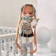 日系甜美BJD娃娃服飾套裝 可愛卡通侍應風格二次元娃娃衣服, 1個, 薄巧拿鐵（綠）,四分